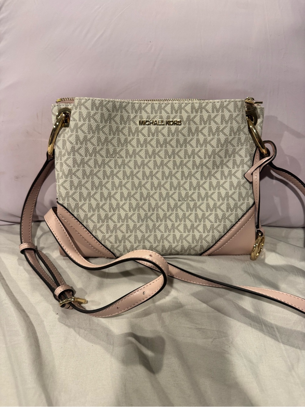 Michael Kors Signature Crossbody Bag in Light Pink and Ivory